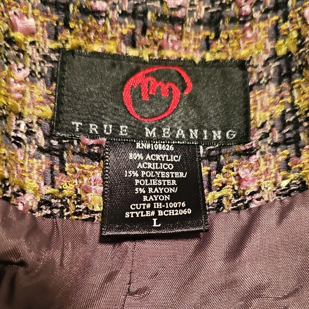 True Meaning Multicolor Tweed Fringe Blazer Womans Large - Picture 2 of 13